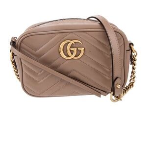 Gucci Taupe Leather Crossbody Bag with Gold Accents Gucci marmont mini